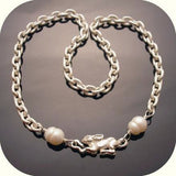 Hand carved by artist Annabiggs in Wilmington Delaware, rabbit clasp,sterling chain,freshwater pearls
