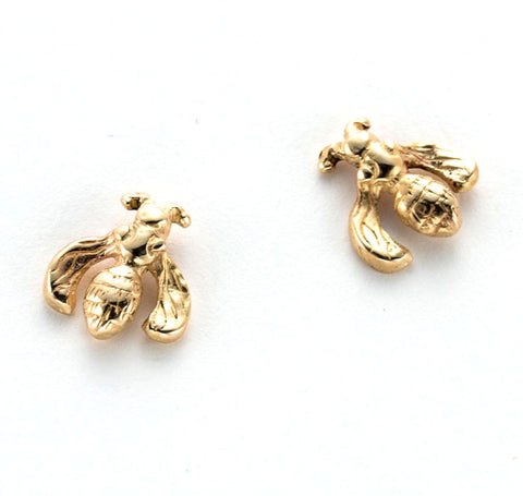 14 karat gold, little bee post earrings, hand carved