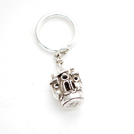 Children's Beach House Sterling sand castle charm Keyring, hand carved by artist Anna Biggs, Delaware