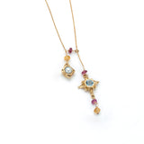 Delicate 14 karat gold little Atwood necklace, pearl, blue Topaz, handmade, artist anna biggs, Delaware